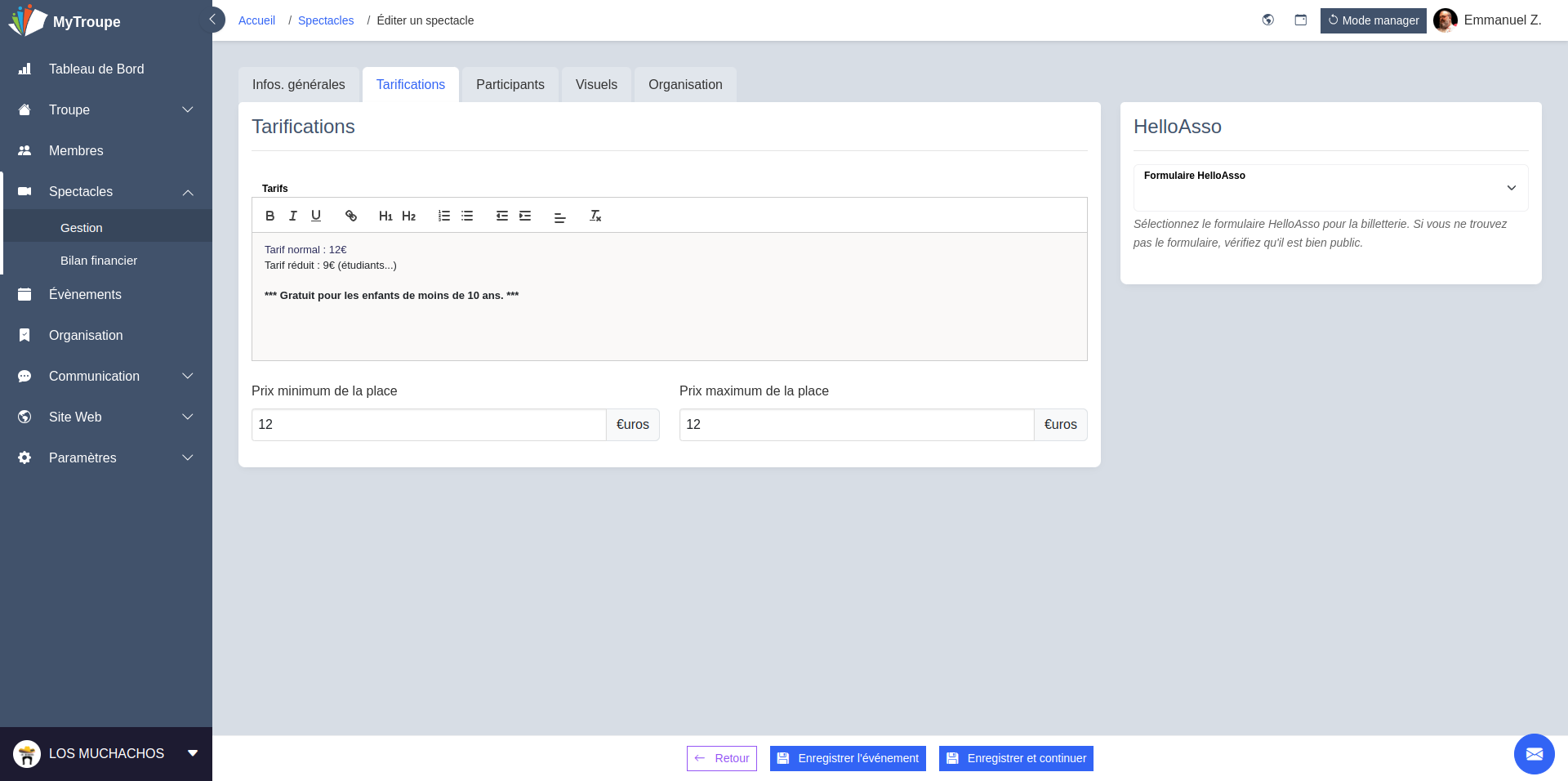 Gestion des spectacles