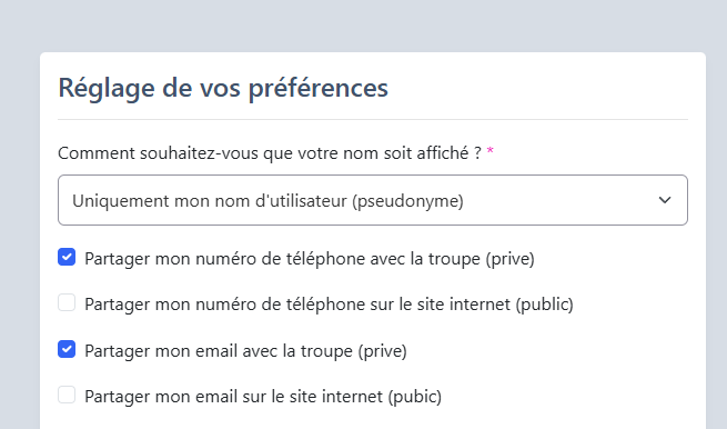 Onglet Préférences