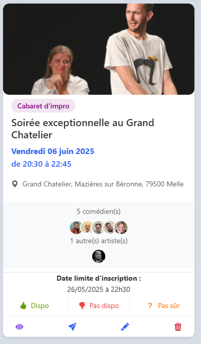 Tableau des spectacles