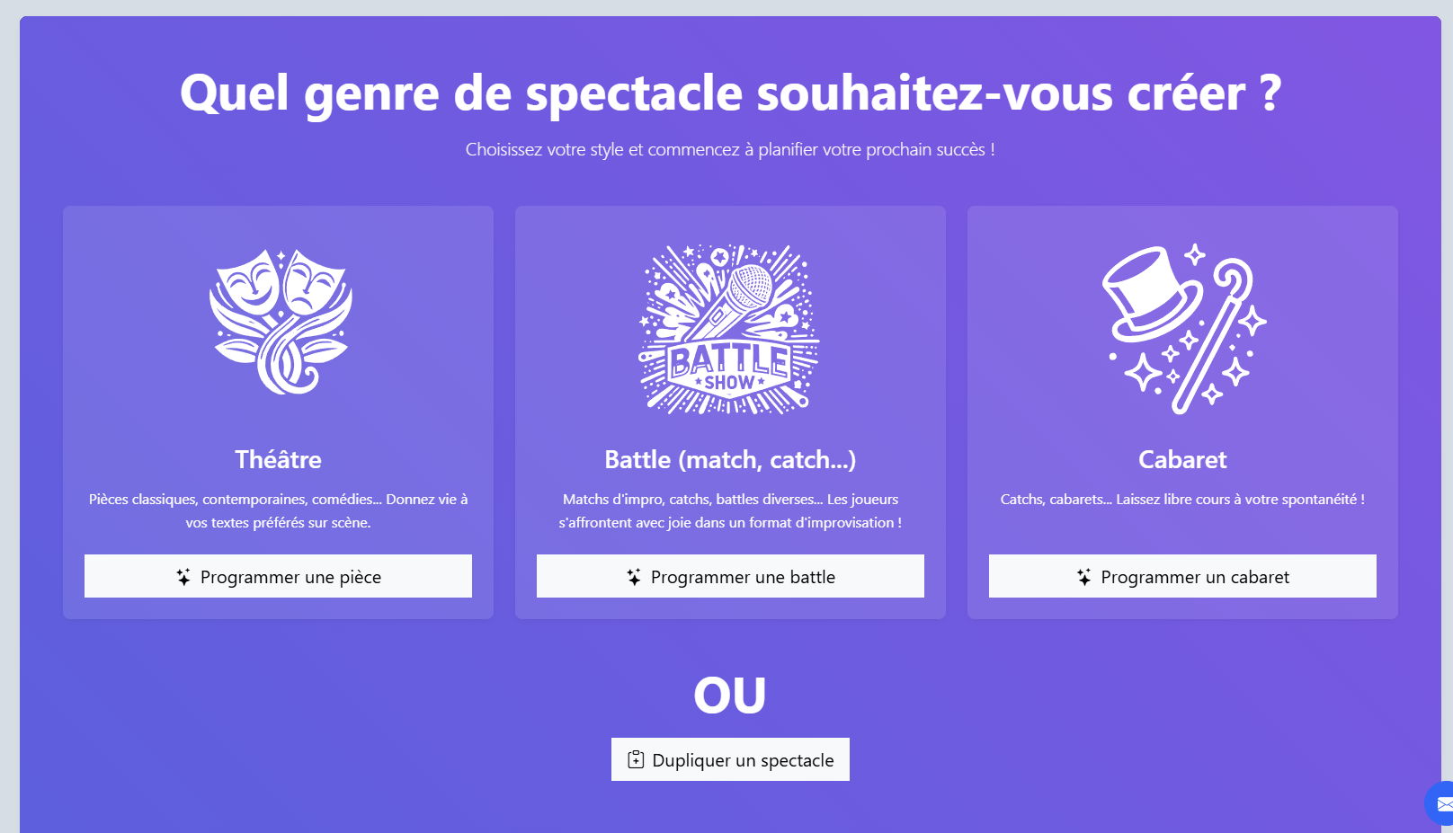 Bouton Nouveau spectacle